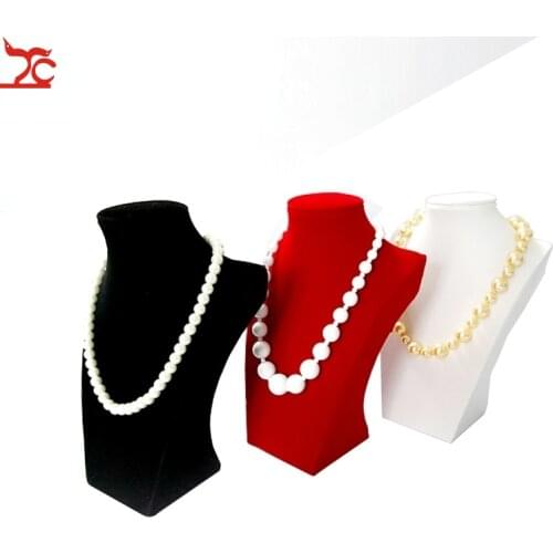 Wood Jewelry Display Chest White Faux Leather Black Red Velvet Necklace Chain Jewelry Display Stand Holder 22CM