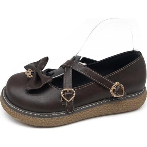 Cute Lolita Shoes Heart-Shaped Buckle Mary Jane Shoes Japanese Cross Straps Patent Leather Flat Shoes Comfortable Girl Shoes