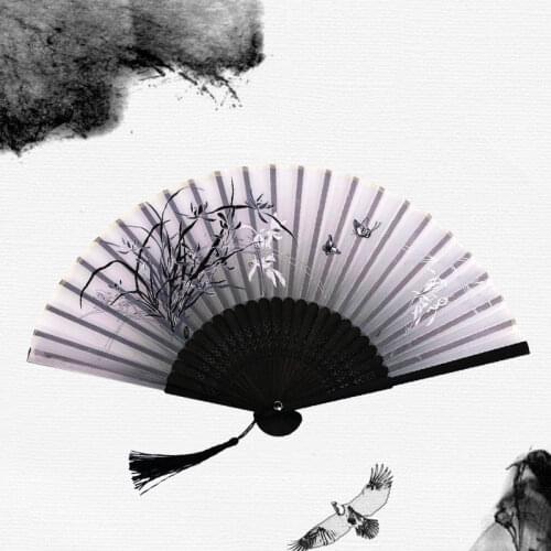Vintage Style Silk Hand Folding Hand Fan Dance Wood Bamboo Fan Chinese Japanese Fan Pattern Art Craft Gift Dance Fan