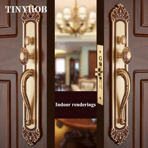 Luxury European style/ Brass Door Lock Security hotel villa door lock entry door lock handle real and dummy double door locks