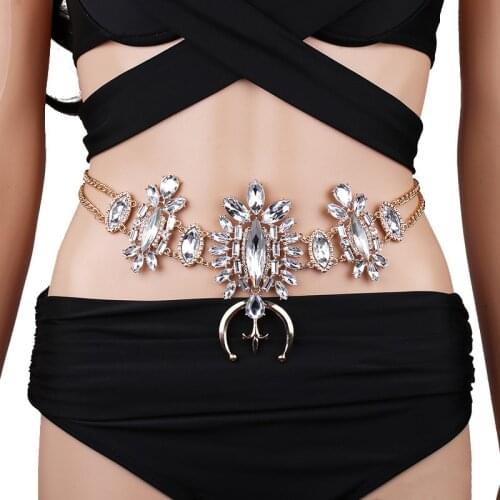 New Luxury Sexy Crystal Belly Chain Body Chain Rhinestone Bikini Beach Waist Chain for Women Fashion Body Jewelry Accessories