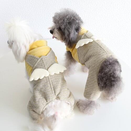 Winter Dog Clothes Cotton Dog Jumpsuit with Angels Wing Doggie Puppy Outfit Pomeranian Bichon Pet Clothing