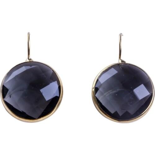 1Pair Crystal Glass Earring Black Gem Faceted Pendents Hook Rounded Accessories Earring for Women Girls Party