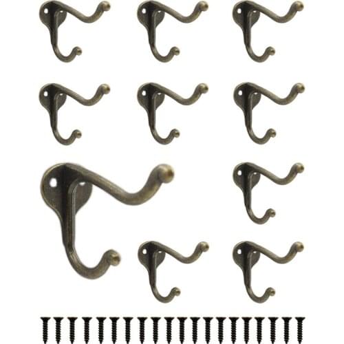10 PCS Coat Hooks, Wall Hooks for Hanging Plants Coats Towels Keys Hats Clothes Bags Tools, Vintage Rustic Utility Double Hooks
