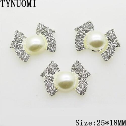 10pcs/lot25*18MM Pearl Rhinestone Button Sewing Bow Decoration Accessories DIY Alloy Craft Decoration Material