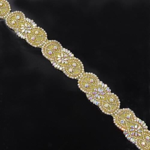 10Yards DIY Rhinestone Trim Crystal Chain Beaded Applique Sew Iron On Bridal Dress Decor AB Diamond Trimming