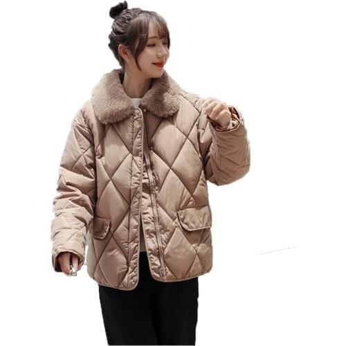 2021 Winter Thick Warm Down Cotton Coat Parkas Women New Black Beige Camel Bread Service Tops Fashion Short Cotton Jacket N1306