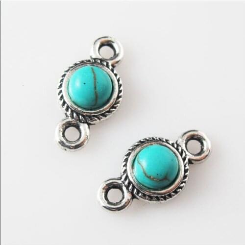 25Pcs Retro Tibetan Silver Round Charms Pendants Connectors 8.5x16mm