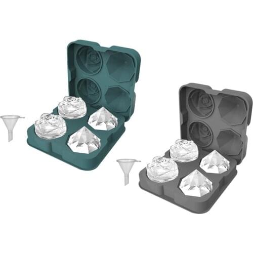 4 Grids Ice Cube Silicone Rose Shape Icecream Tray With Lid Ice Ball Maker Reusable Whiskey Cocktail Mould Bar Homemad Tools