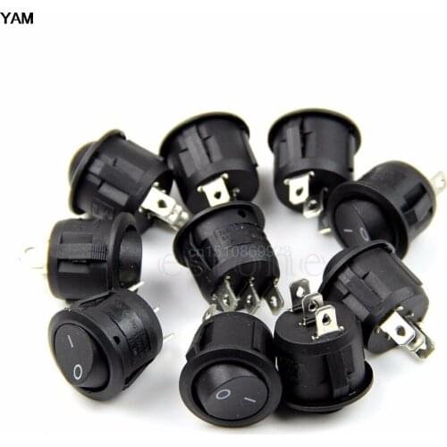 1set 5PCS Mini Round Black 3 Pin SPDT ON-OFF Rocker Switch Snap-in