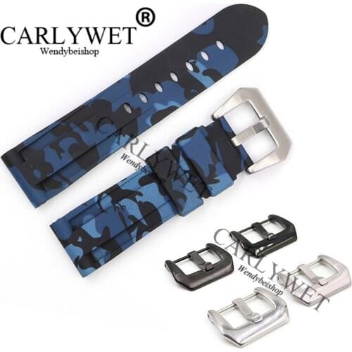 CARLYWET 24mm Wholesale Camo Light Blue Waterproof Silicone Rubber Replacement Wrist Watch Band Strap Belt For Luminor
