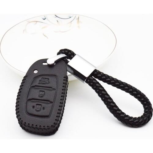 Genuine Leather Car Key Case Cover For Hyundai Hb20 I30 IX20 Solaris Creta Getz IX25 Key Shell with Braid Woven Rope Keychain