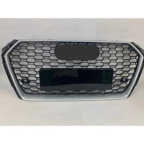 For RS4 Style Front Sport Hex Mesh Honeycomb Hood Grill Silver Frame Black Grill for Audi A4/S4 B9 2017-2019
