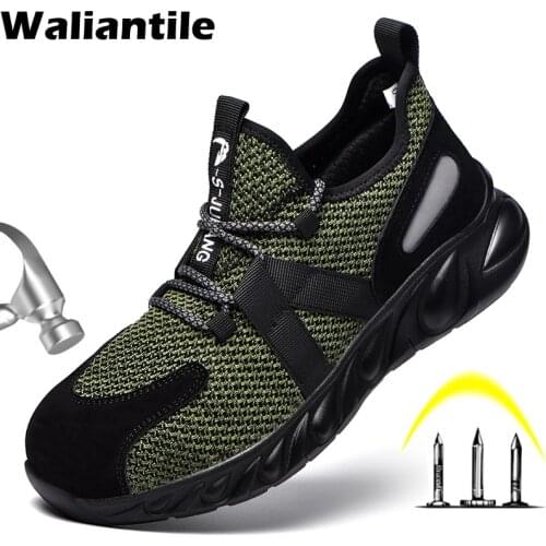 Waliantile Breathable Work Safety Shoes Men Anti-smashing Steel Toe Cap Industrial Anti-slip Working Boots Shoes Sneakers