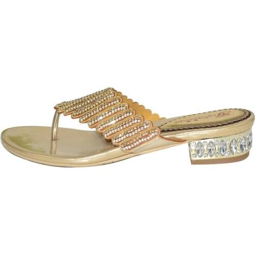 G-sparrow 2019 Summer New High Heel Fashion Womens Slippers Flip-flops Rhinestone High-heeled Shoes Silver Gold