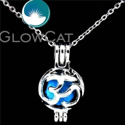 GLOWCAT K531 OM Yoga Religious Design Beads Cage Aromatherapy Oyster Pearl Cage Locket Necklace 18" Stainless Chains