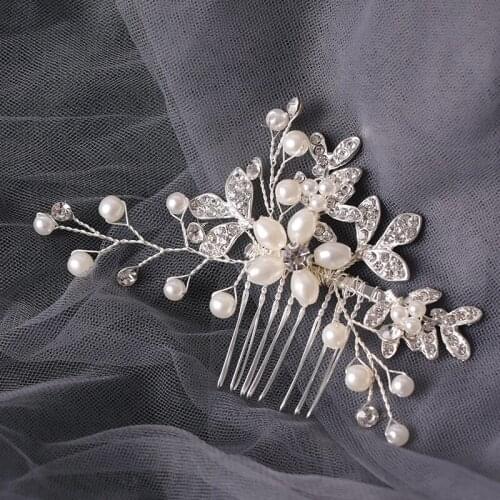 Silver Color Crystal Pearl Small Hair Comb Hair Jewelry For Women Bride Girl Decoration Wedding Hair Accessories Clips Comb Gift