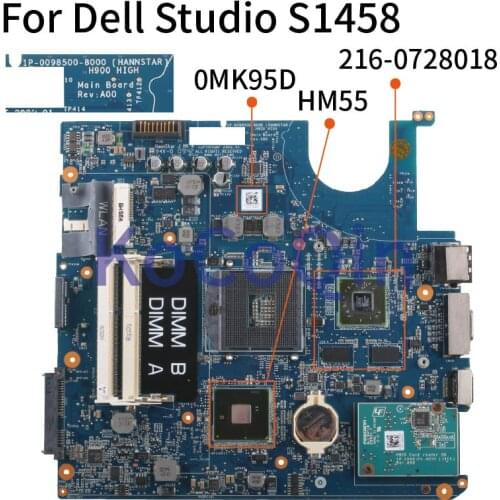 KoCoQin Laptop Motherboard For Dell Studio 1458 1457 S1458 S1457 HD4500 512MB Mainboard CN-0MK95D 1P-0098J01-8000 DDR3
