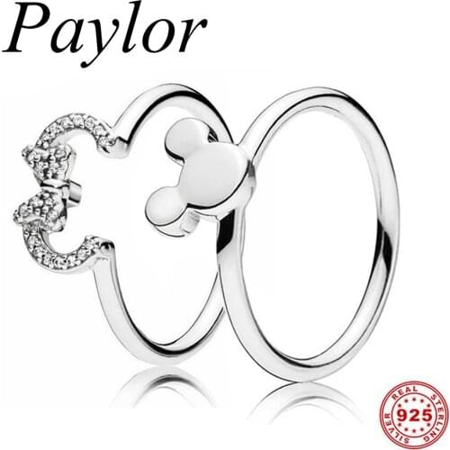 Paylor 925 Sterling Silver Ring Pave Clear CZ Minnie Finger Rings for Women Fashion Couple Jewelry Female Gift Dropshipping