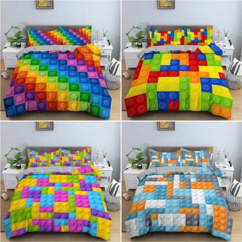 3D Colorful Geometric Bedding Set Luxury Cozy Duvet Cover Bedclothes King Queen Double Size Quilt Cover Pillowcase For Bedroom