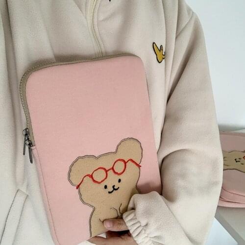 Ins Korea IPad Pouch for Apple IPad Pro Air Cute Cartoon Bear Sleeve Case Bag 11 13 15 Inch Tablet Handbag Bag For Girls Women