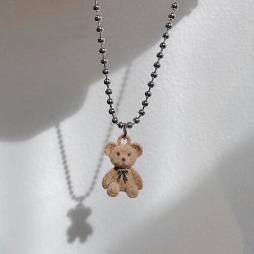Korean Lovely Teddy Plush Bear Pendant Necklace for Women Cute Bear Long Sweater Neck Chain Necklaces Choker Kids Jewelry Gifts