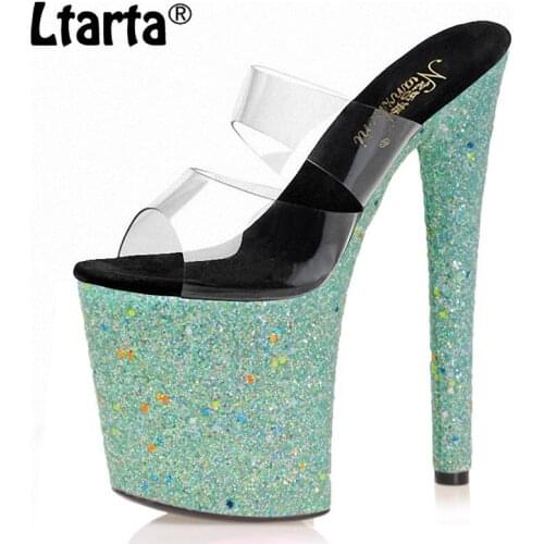 Ltarta 20CM Sequined Luminous Fish Mouth Slippers Sexy Pole Dance High Heels Nightclub Catwalk Platform Women Shoes LYP