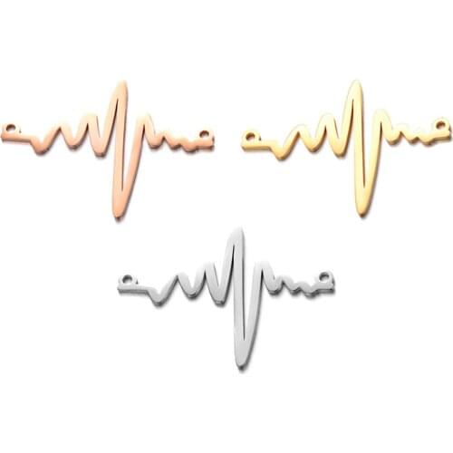 3Pcs Stainless Steel Electrocardiogram Tag Charms Connectors for Necklace Bracelets Pendant Accessories DIY Jewelry Making