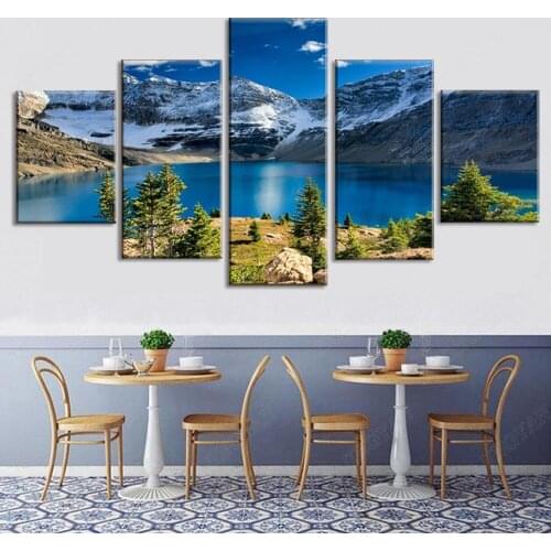 Wall Art Home Decor Painting 5 Pcs Snow Mountains Rivers Natural Landscape Abstract Print Modern Posters Canvas Modular Picture