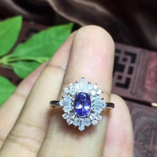 Natural And Real Tanzanite luxury ring ring Free shipping gemstone 925 sterling silver Fine jewelry
