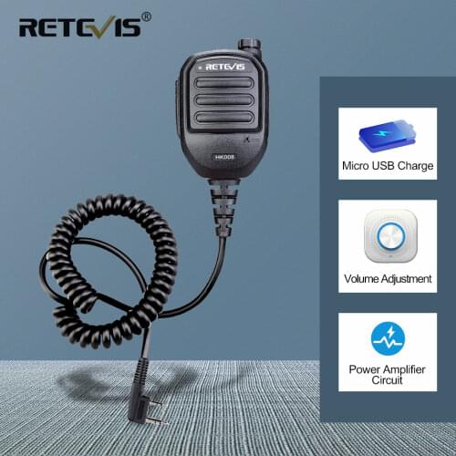 Retevis HK008 2Pin Rechargeable Mic Speaker Adjustable Volume For Kenwood Baofeng UV5R UV82 888S Retevis RT22 RT3S H777 for TYT
