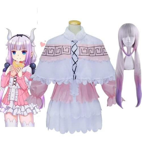 Anime Kanna Kamui Miss Kobayashis Dragon Maid Dress Loli Skirt Wig Cloak Sets Clothes Halloween Party Cosplay Costumes Women