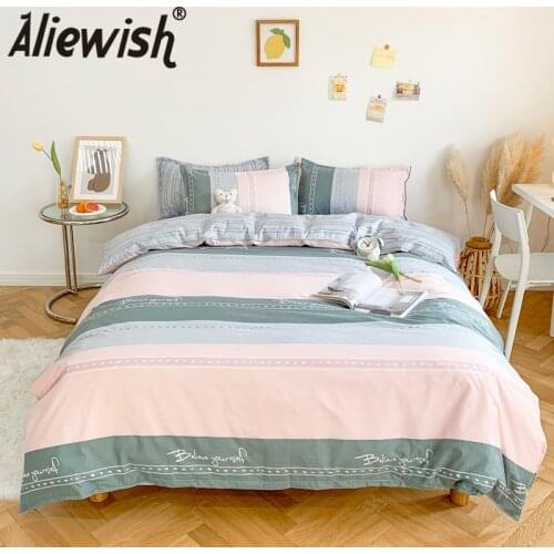 Nordic Printed Duvet Cover Pillowcase Marble Stripe Pattern Simple Bedding Set King Size Double Queen Bed Sheet Linen Bedclothes