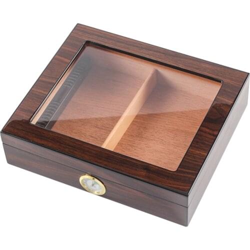 Portable Clear Window Spain Cedar Cigar Organizer Wooden Travel Cigar Humidor Set With Humidifier Hygrometer Brown Storage Box