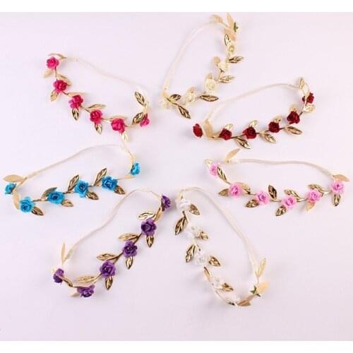 2019 New Infant Baby Girl Headbands Rose Flowers Crown Elastic Gold Leaves Hair Band Princess Headwear Cute Lovely Gifts Fashion