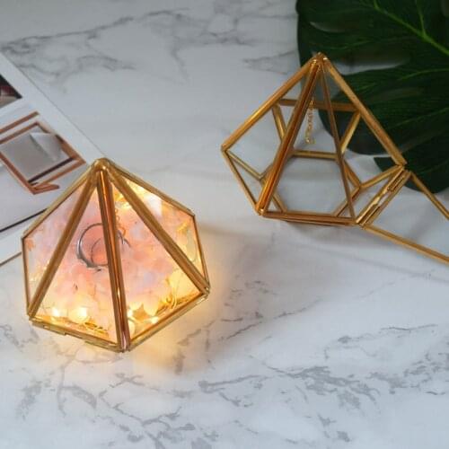 Diamond shape Ring Box, Gold Wedding Valentines Engagement Ring Bearer Box, Rustic Wedding Ring Box Holder