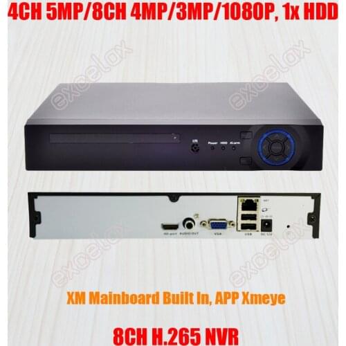 8 Channel H.265 Network Video Recorder NVR 1xHDD for 4CH 5MP 8CH 4MP 3MP 2MP 1080P Security IP Camera P2P ONVIF Mobile APP Xmeye