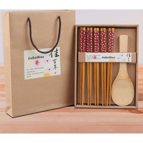 Japanese-style Tableware Business Wedding Gift 6-piece Bamboo Chopsticks Spoon Set Can Be Wholesale