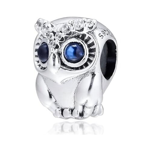 Sparkling Owl Charm Sterling Silver Jewelry Fits Original Charms Bracelets Woman DIY Beads For Jewelry Making