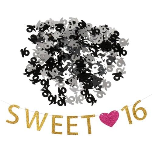 Vintage Birthday Garland Sweet 16 Heart Party Banner Decorations Age 16 16th Table Confetti Scatters Accessories