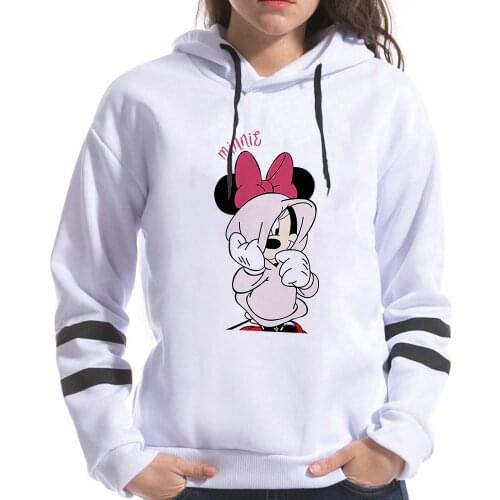 Mickey Mouse Minnie Mouse Print Sweatshirt Women 90s Aesthetic Long Sleeve Fleece Warm Ladies Oversized Hoodie Kawaii Pink Tops
