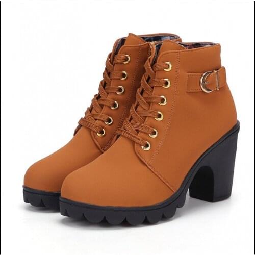 2020 New Autumn Winter Women Boots High Quality Solid Lace-Up European Ladies Shoes PU Leather Fashion Boots Free Shipping