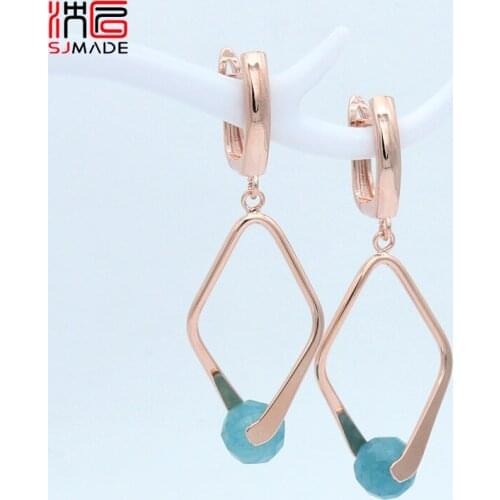 SJMADE Korean 2020 Fashion Prismatic Geometric Dangle Earrings Champagne Gold 585 Rose Gold White Gold For Women Jewelry