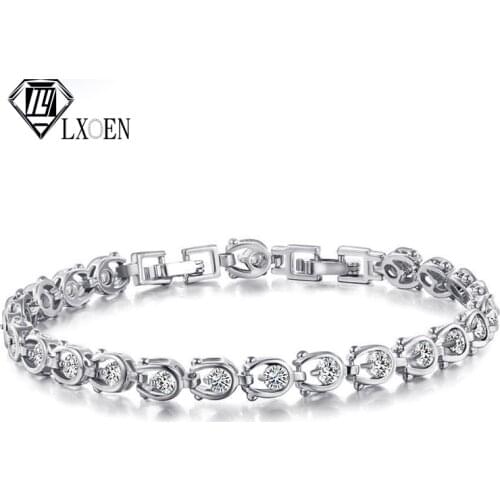 LXOEN Fashion Hallow Round Zircon Charm Bracelet for Women White Gold Color Friendship Girl Bracelets Jewelry Gift