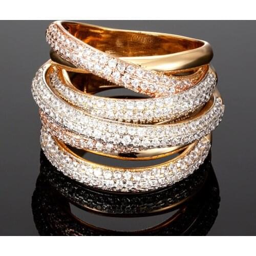 Zlxgirl High-end mixed color electroplating beauty wedding ring of women bridal jewelry full AAA zircon copper finger rings gift