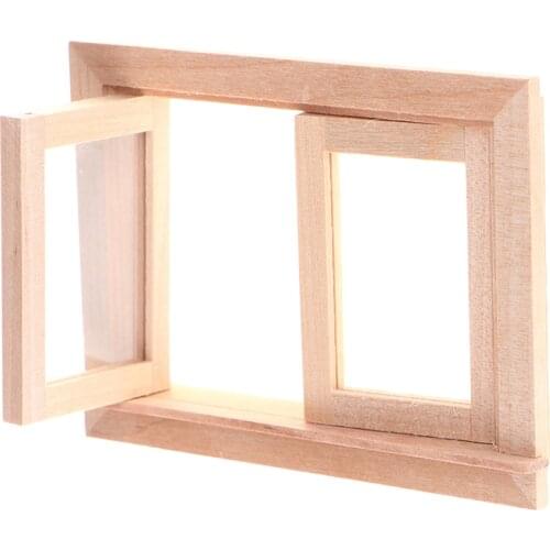 1/12 Dollhouse Miniature Double Window Wooden 2 Pane Frame and Glass Plate Doll House DIY Double Window Accessories