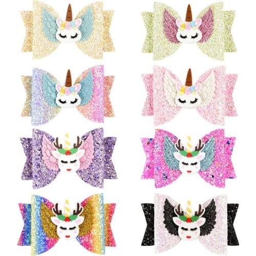 2/4 Pieces Baby Elk Unicorn Hair Clips Girls Bowknot Hairpin Handmade Children Hair Accessories Kids Hair Ornament