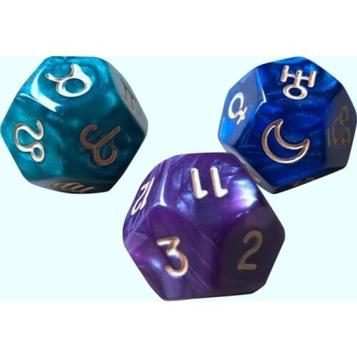 3Pc/Set 12-Sided Tarot Dice Resin Polyhedral Astrology Constellation Divination Cards Game Dice for Astrologers