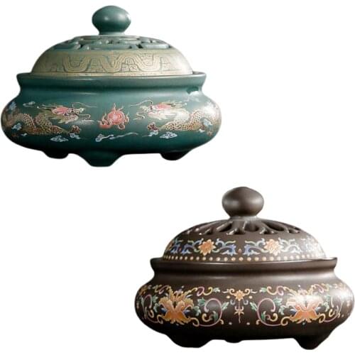 Household Large Incense Burner for Coil / Sticks / Cones Incense Buddhist Sandalwood Home Decor Ceramic Aroma Censer Holder