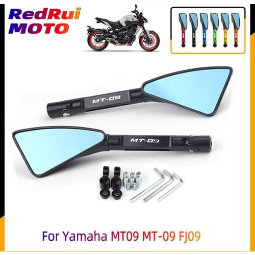 For Yamaha MT09 MT-09 FJ09 Universal CNC Aluminum Motorcycle Handlebar RearView Mirrors Blue Anti-glare Mirror